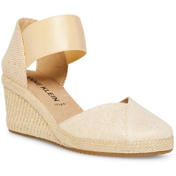 Anne Klein Womens Zoey Gold Canvas Ankle Strap Espadrille Heels Shoes New - Picture 1 of 1